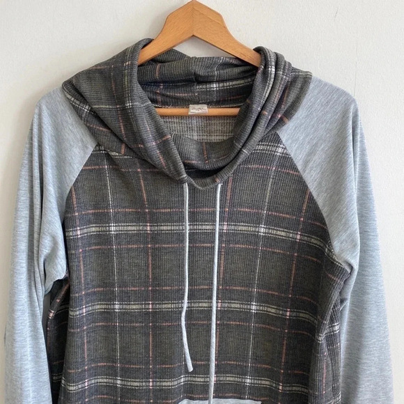 Boutique 7th ray gray/green plaid cowl neck pullover sweatshirt size XL - Picture 2 of 7